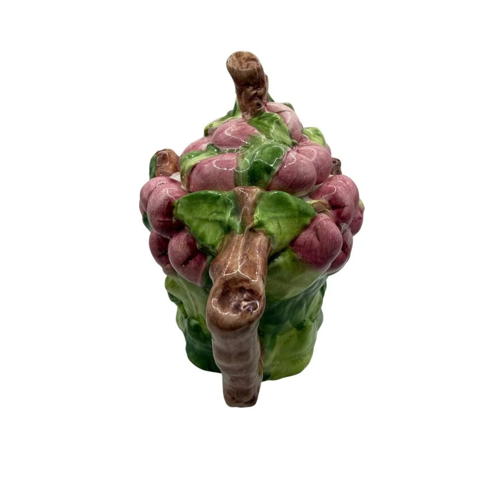 Vintage Italian Majolica Ceramic Fruit‎ Teapot Purple Grapes Green Leaves Italy